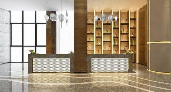 Rendering Luxury Hotel Reception Hall Office Decor Shelf (1)